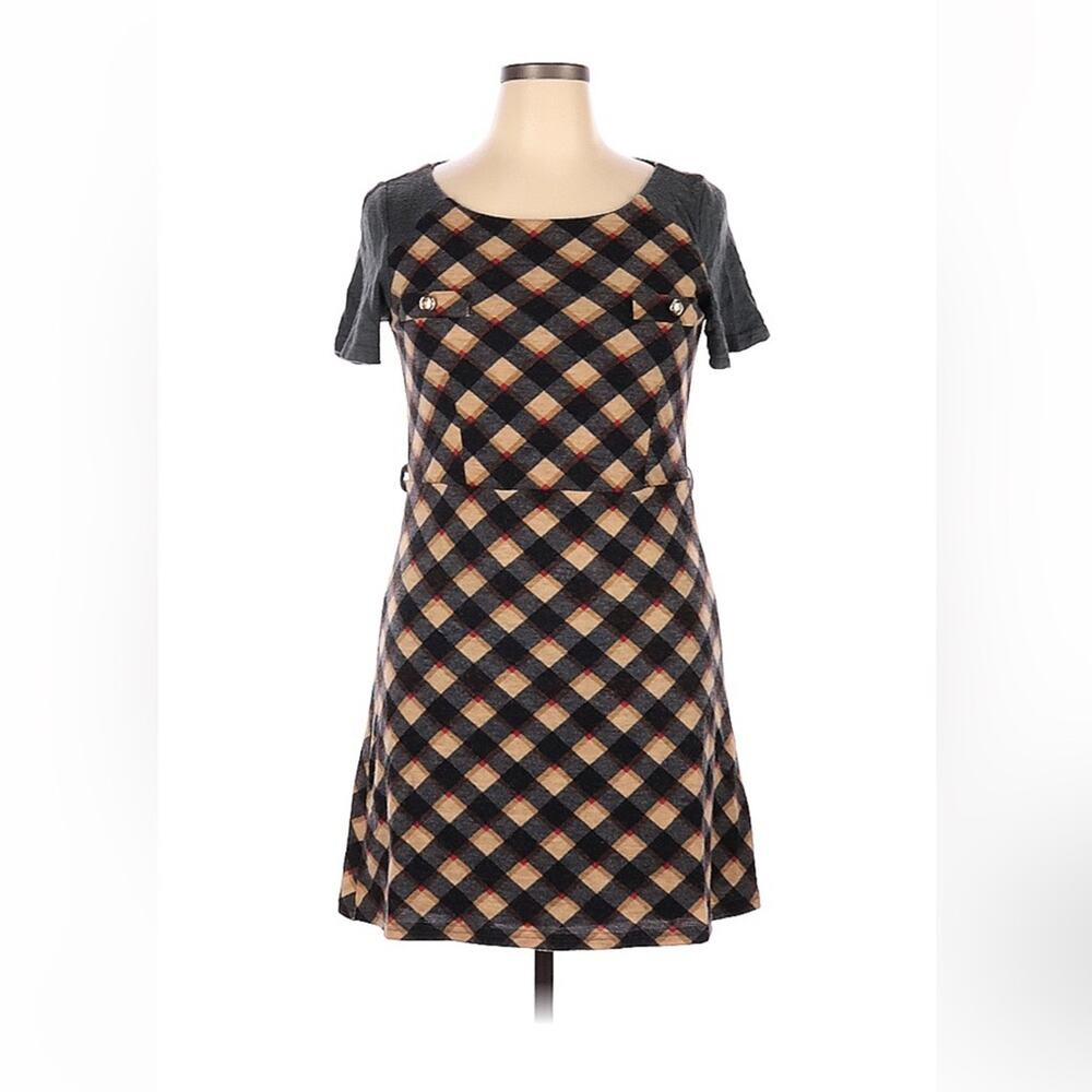 Yumi preppy plaid a line dress in brown‎ and grey, size 8 or 10